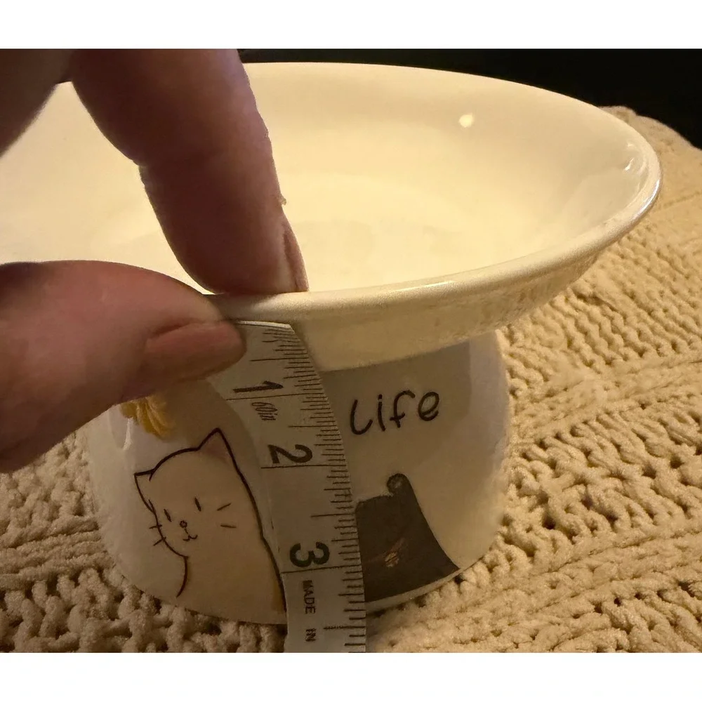 Ceramic Elevated Cat Bowl Raised Pet Feeder Whimsical Life Cat Illustration 6